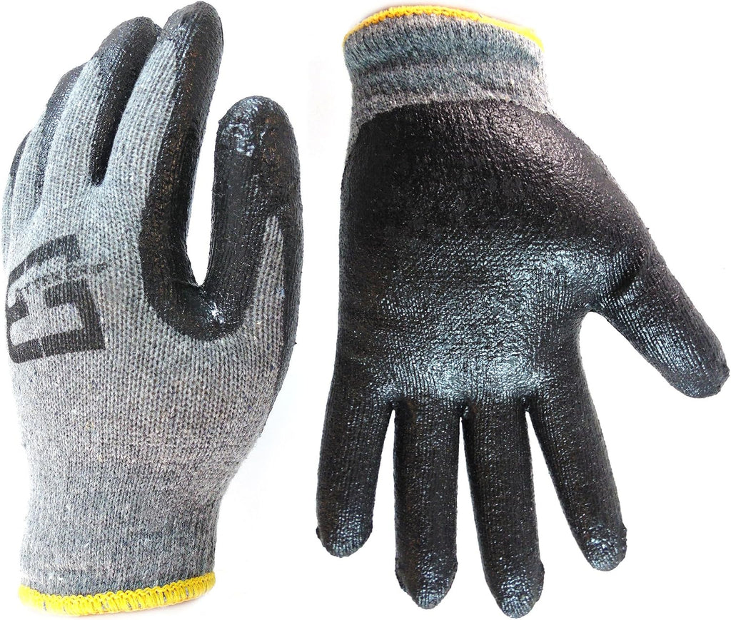 Heavy Duty Premium Knit Latex Palm Gloves, Double Dipped Coating, Black/Gray (BGEGBLK,240)