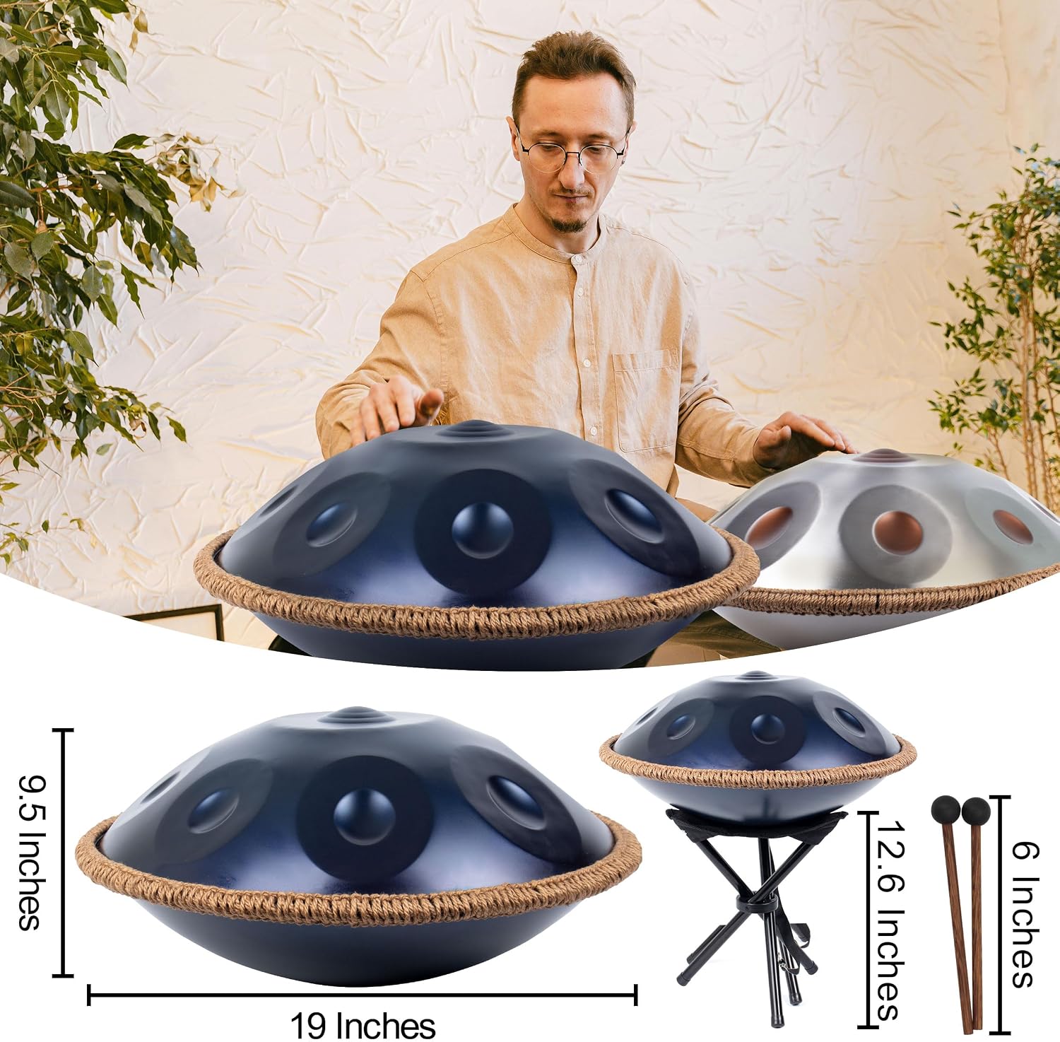 Handpan 19 inch D Minor Kurd Handpan 10 Notes Handpan Drum Instrument for Professional Performance, 432HZ Sound Handpan Drums for Adults