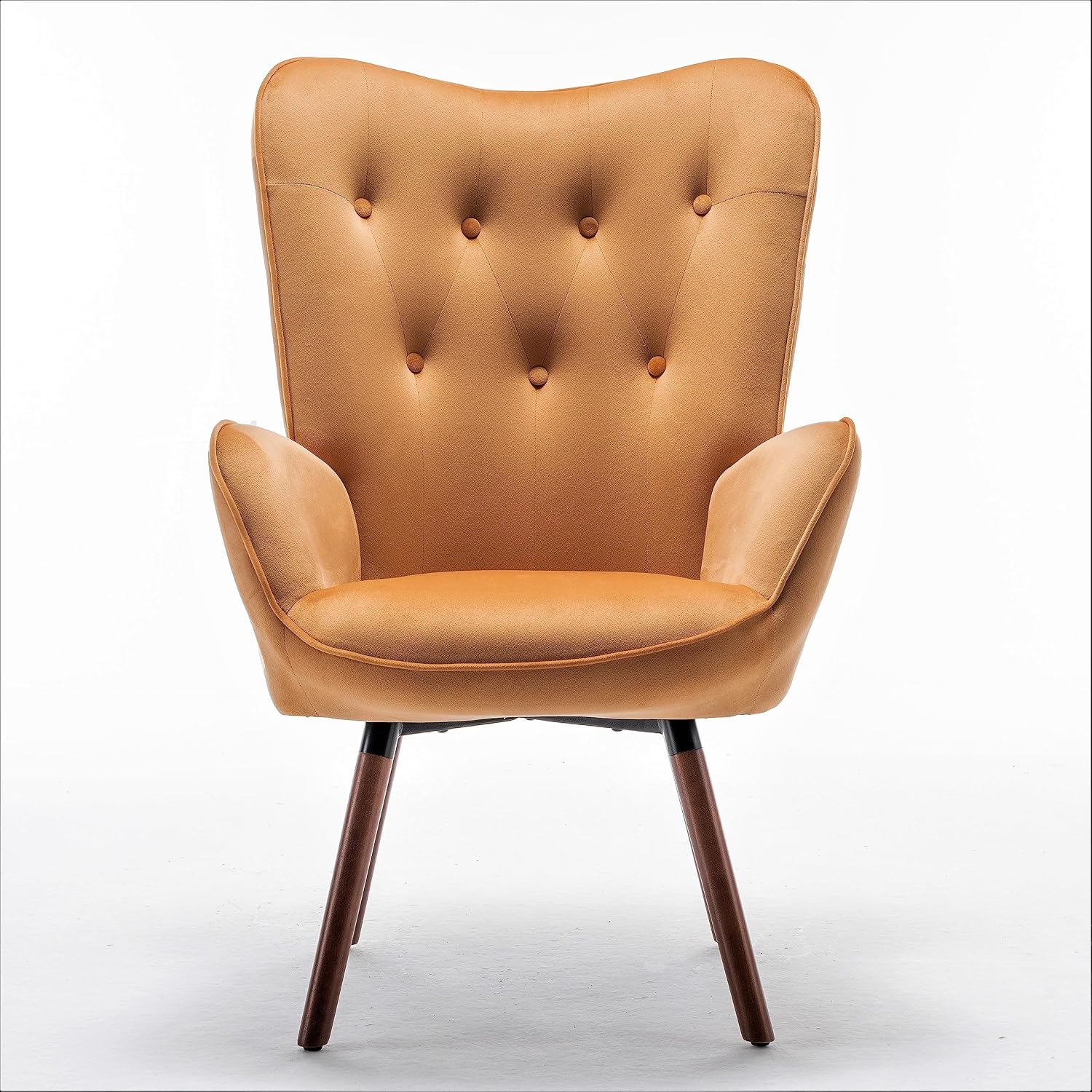 Container Furniture Direct Chic Accent Arm Chairs for Living Room, Bedroom, or Home Office, Button-Tufted Midcentury Armchair with Wingback Design and Splayed Legs, Mustard Yellow