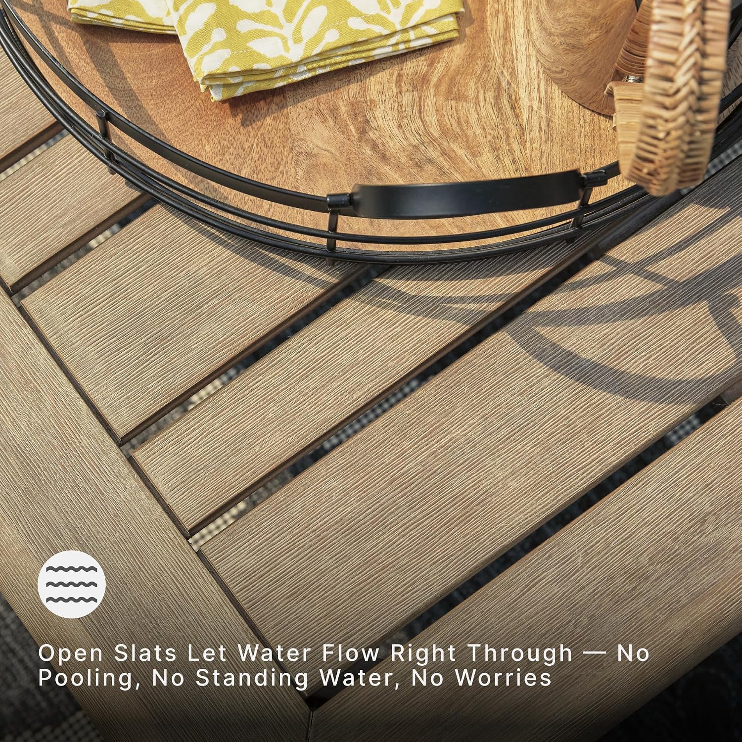 Signature Design by Ashley Gerianne Outdoor Coffee Table, Eucalyptus Wood With 5‑Step Protective Finish & Slatted Top for Rain Shedding, Durable for Outside Patio Use, Brown
