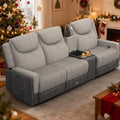 Dresegmt Recliner Sofa, 2 - Way Multi - Function Manual 3 Seater Couch with Cup Holders, Storage & USB Ports, Modern Multifunctional Sofa, Grey Linen & Leather Reclining Couch for Living Room