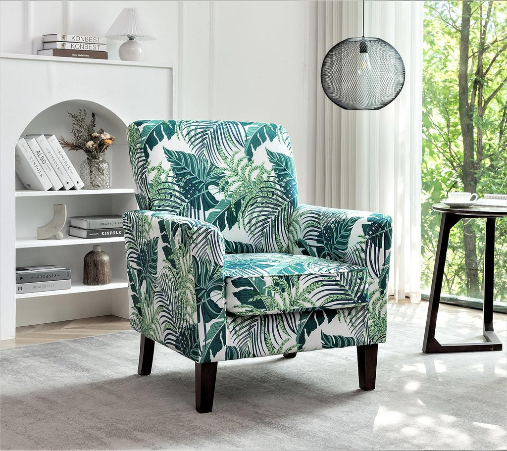 Container Furniture Direct Contemporary Accent Arm Chair with Birch Wood Frame and Velvet Upholstery, Armchair for Office and Living Room Decor, Removable Cushions, 01 Printed Fabric