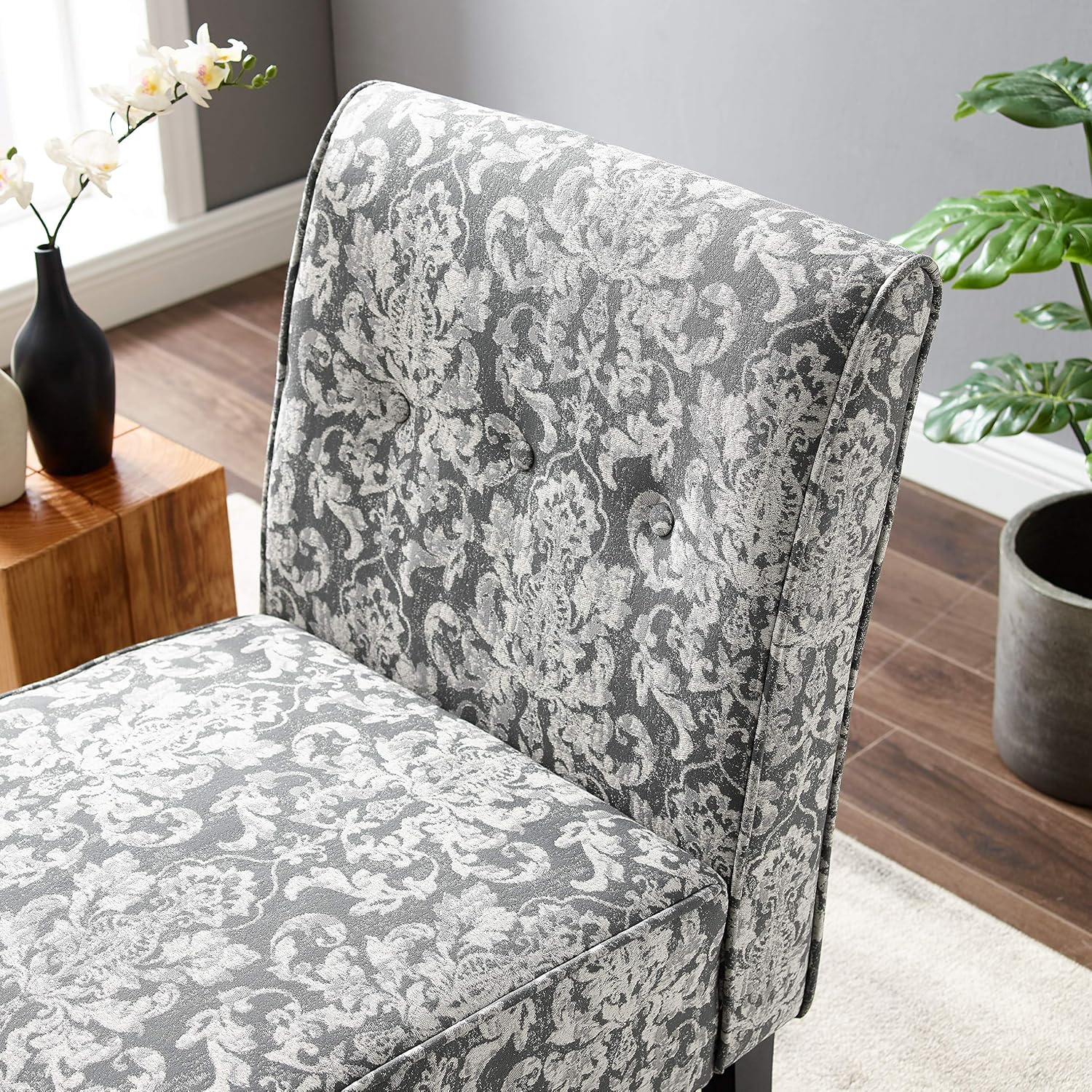 Linon Coco Accent Chair, Gray Damask