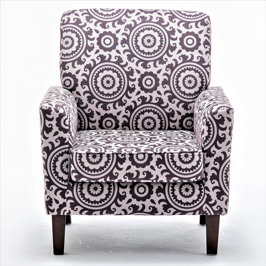 Container Furniture Direct Contemporary Accent Arm Chair with Birch Wood Frame and Velvet Upholstery, Armchair for Office and Living Room Decor, Removable Cushions, 02 Printed Fabric