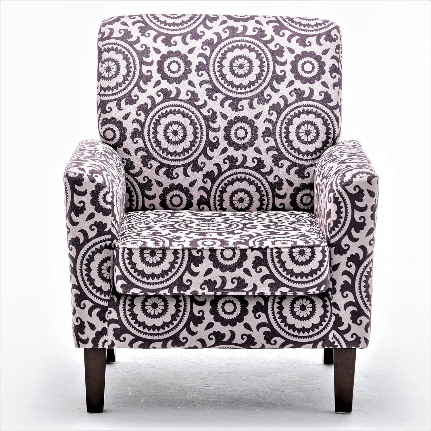 Container Furniture Direct Contemporary Accent Arm Chair with Birch Wood Frame and Velvet Upholstery, Armchair for Office and Living Room Decor, Removable Cushions, 02 Printed Fabric