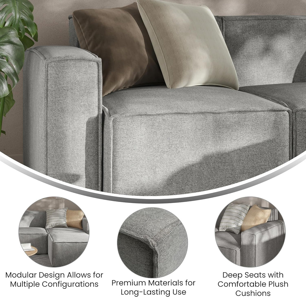 Flash Furniture Bridgetown Fabric Left Chair Module for Sectional Sofa, Customizable Modular Couch Left Seat with Arm Rest, Gray