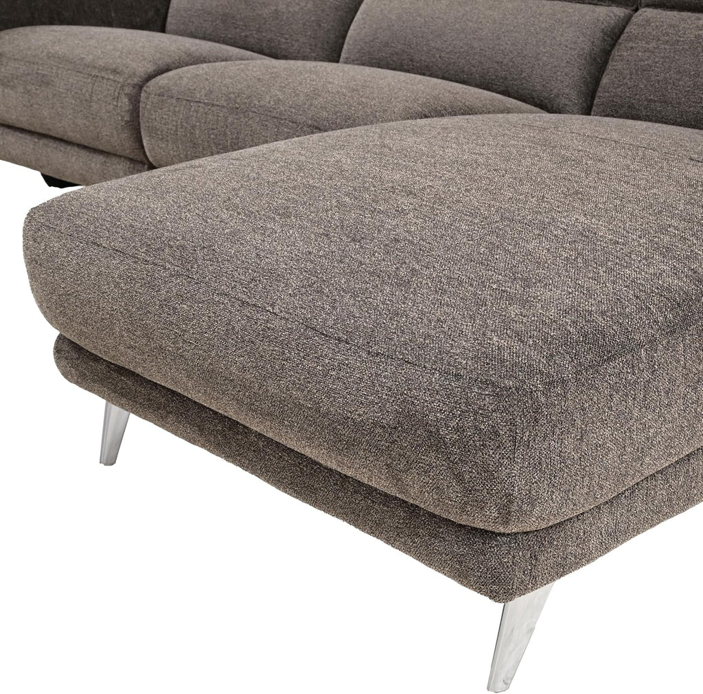 Furniture of America Drex Modern Chenille Sectional Recliner with Chaise and USB Ports, Reclining Sofa, L Shaped Comfy Couches for Living Room, Home Theater, Right Facing, Brown