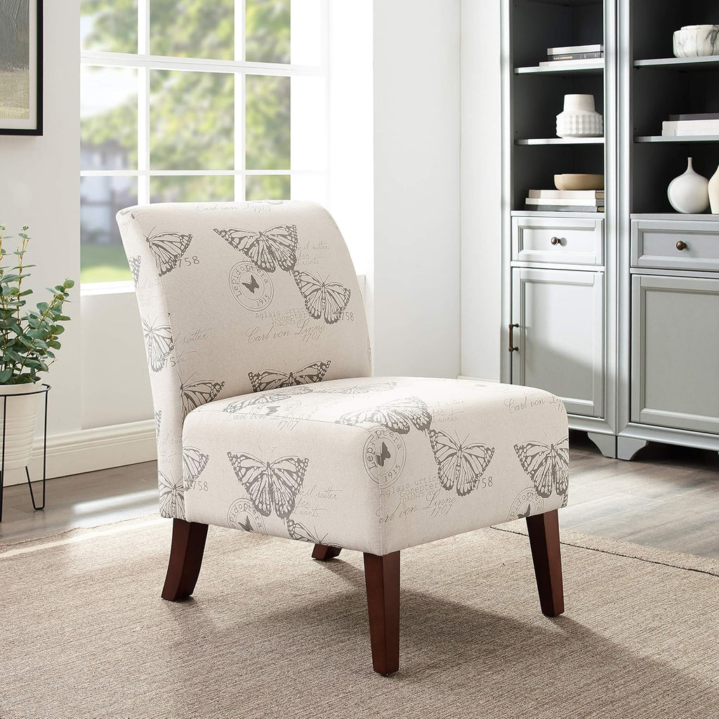 Linon Butterfly, Dark Espresso Linen Lily Chair, 21.5' W x 29.5' D x 31.5' H