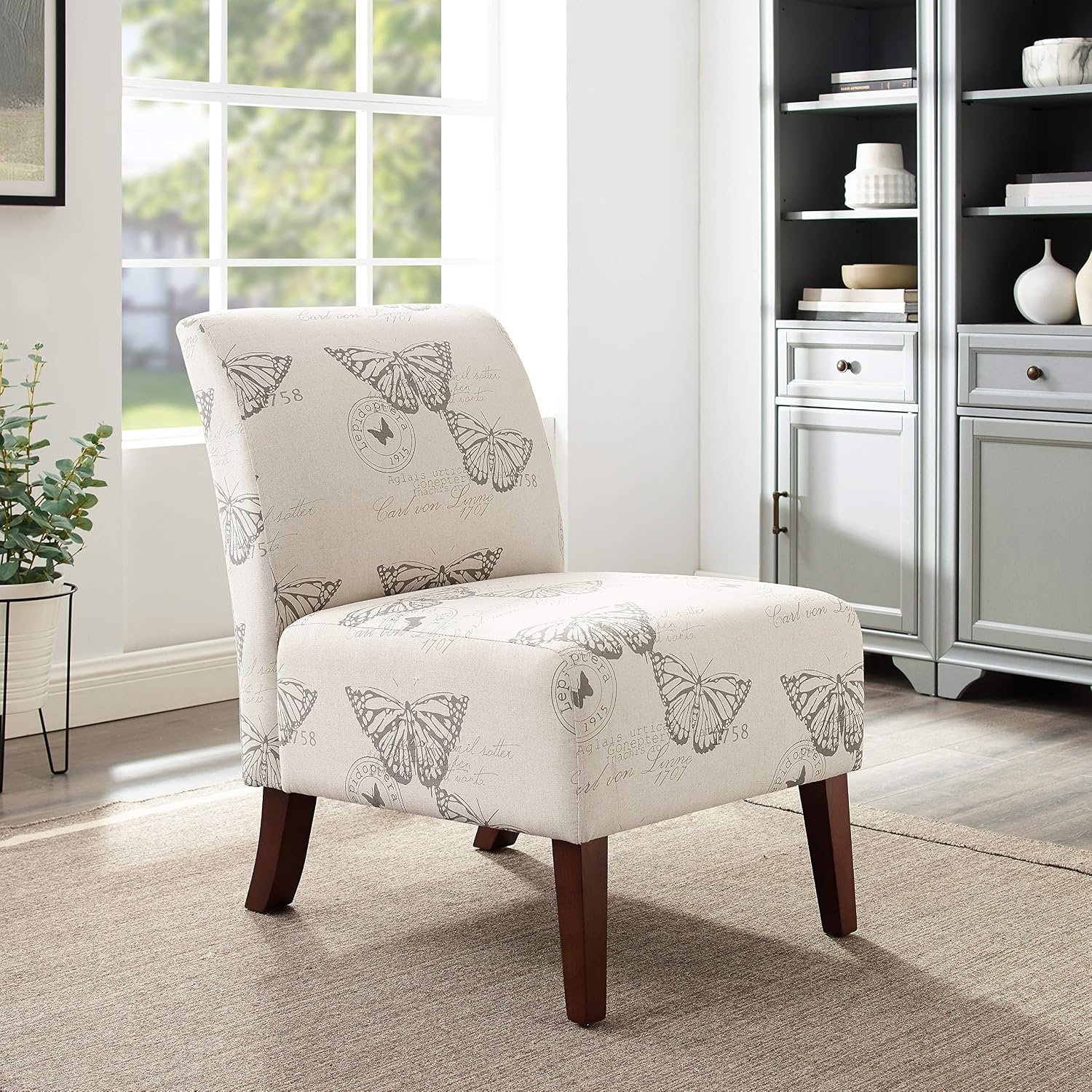 Linon Butterfly, Dark Espresso Linen Lily Chair, 21.5' W x 29.5' D x 31.5' H