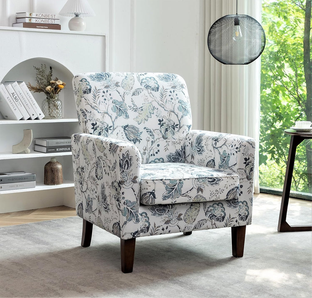 Container Furniture Direct Contemporary Accent Arm Chair with Birch Wood Frame and Velvet Upholstery, Armchair for Office and Living Room Decor, Removable Cushions, 07 Printed Fabric