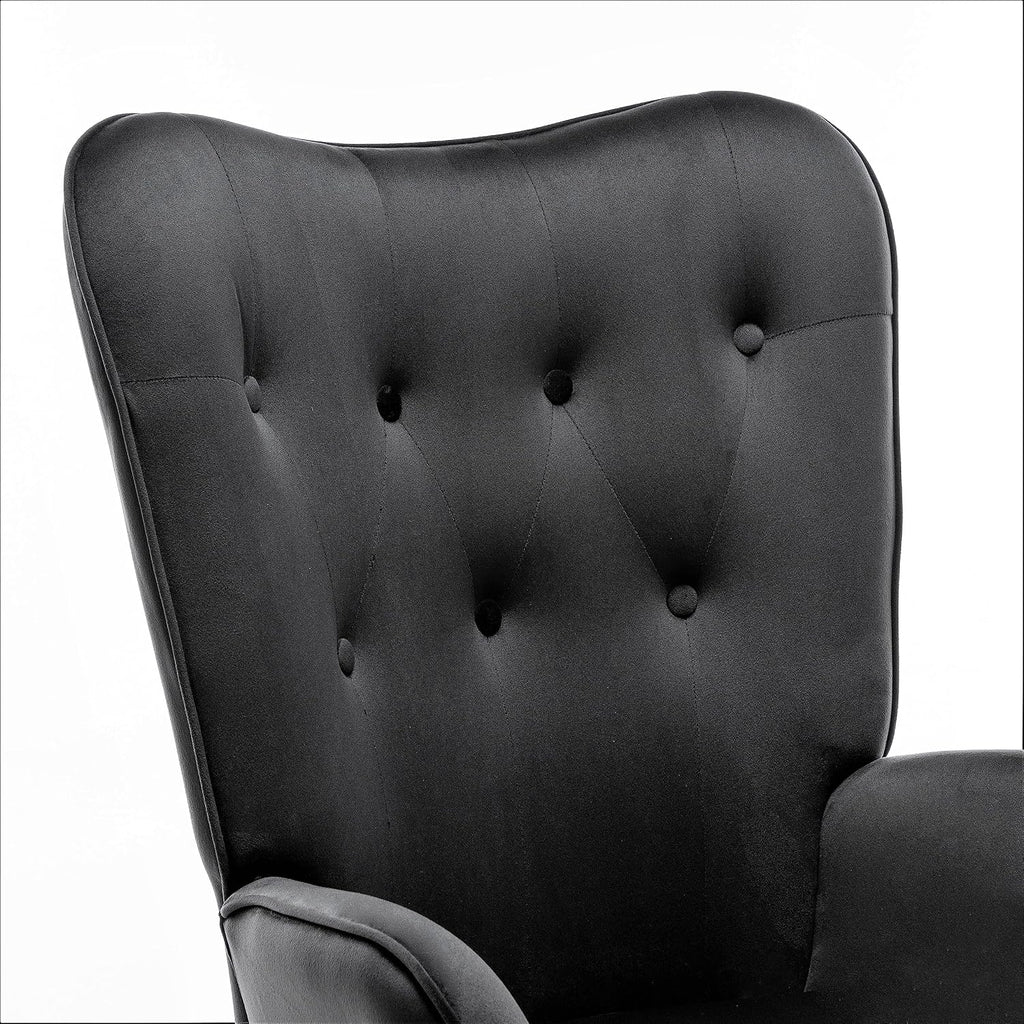 Container Furniture Direct Chic Accent Arm Chairs for Living Room, Bedroom, or Home Office, Button-Tufted Midcentury Armchair with Wingback Design and Splayed Legs, Black