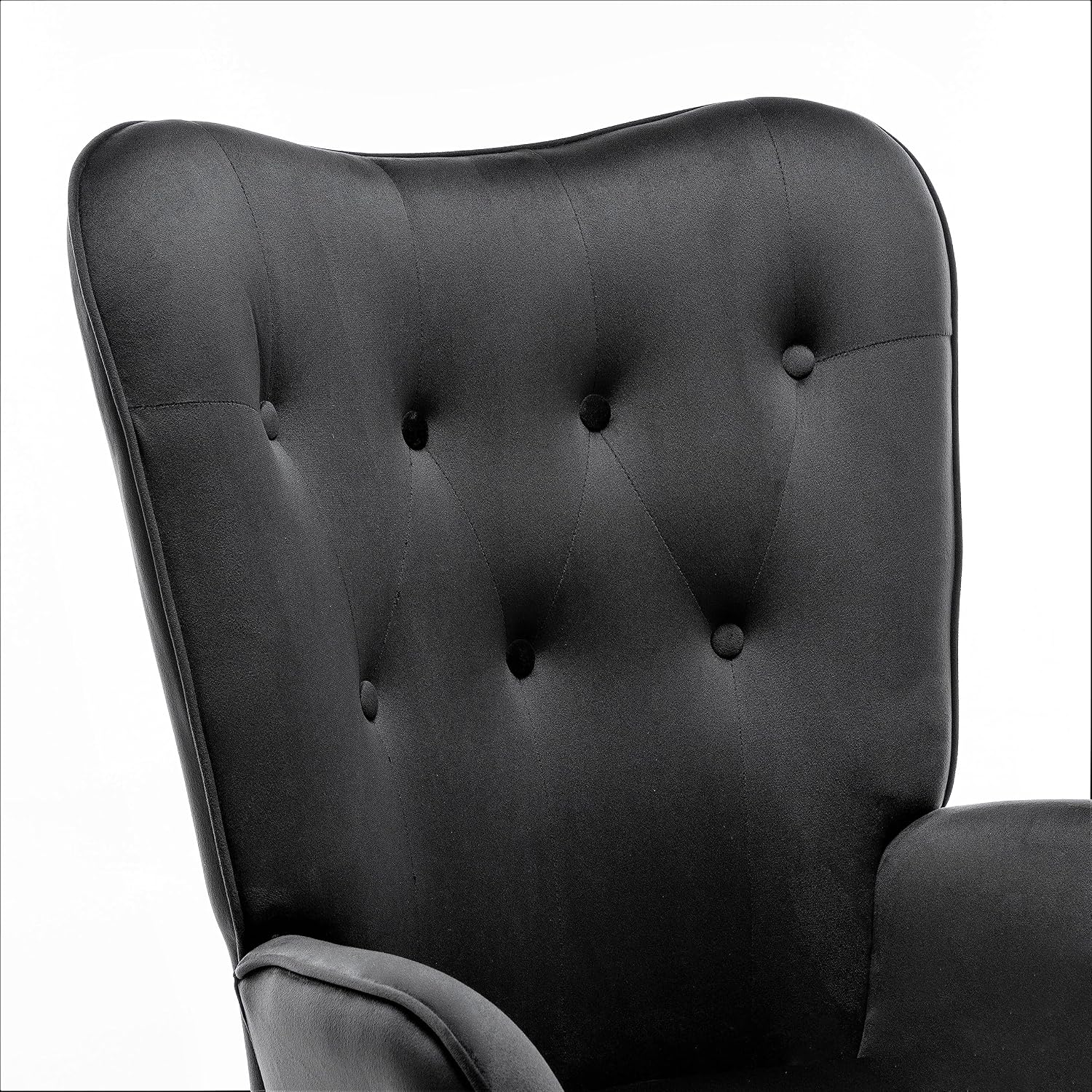 Container Furniture Direct Chic Accent Arm Chairs for Living Room, Bedroom, or Home Office, Button-Tufted Midcentury Armchair with Wingback Design and Splayed Legs, Black