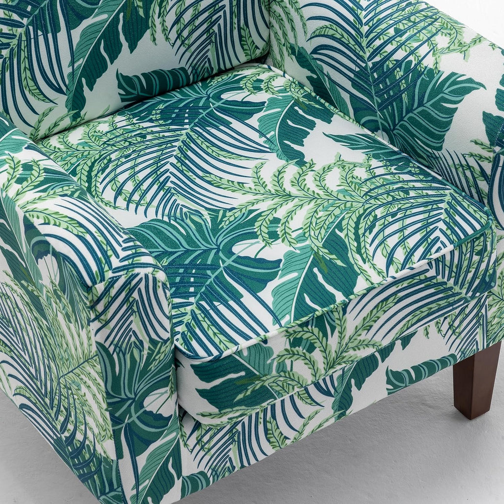 Container Furniture Direct Contemporary Accent Arm Chair with Birch Wood Frame and Velvet Upholstery, Armchair for Office and Living Room Decor, Removable Cushions, 01 Printed Fabric