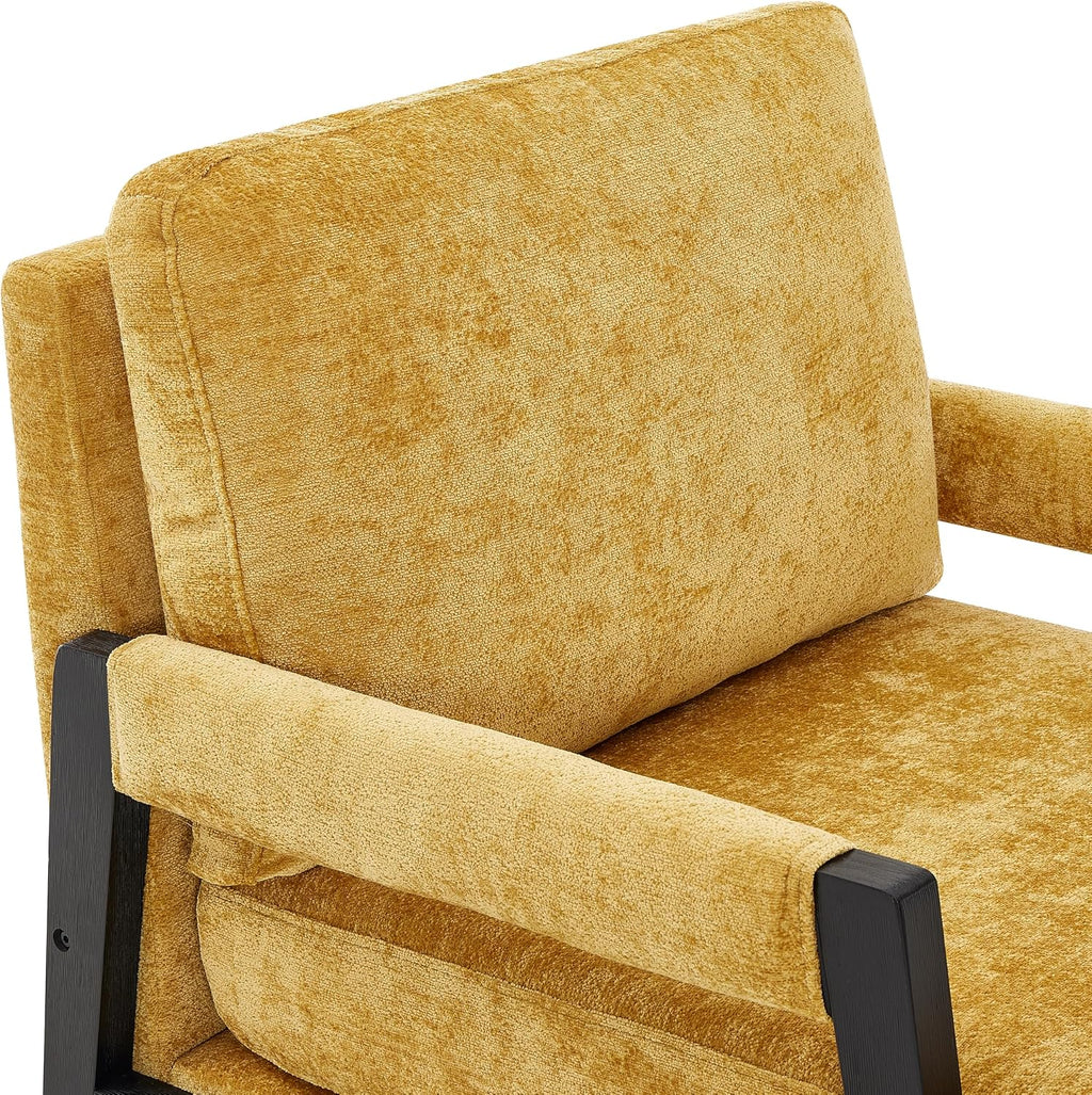 Roundhill Furniture Kelly Mid-Century Modern Chenille Upholstered Accent Armchair, Yellow