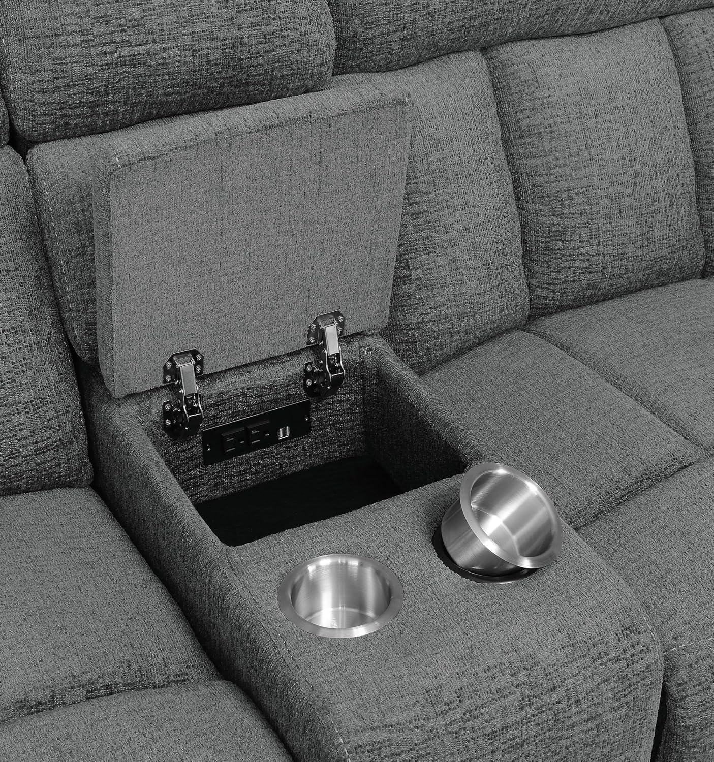 Coaster Home Furnishings - Bahrain - Upholstered - 5-Piece Theater Seating with Recliners, Cupholder Consoles & Thick Pillowtop Armrests - Living Room, Home Theater - Charcoal - 609541T