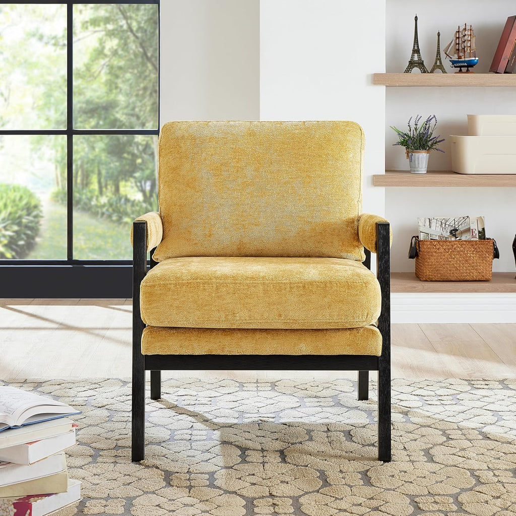 Roundhill Furniture Kelly Mid-Century Modern Chenille Upholstered Accent Armchair, Yellow