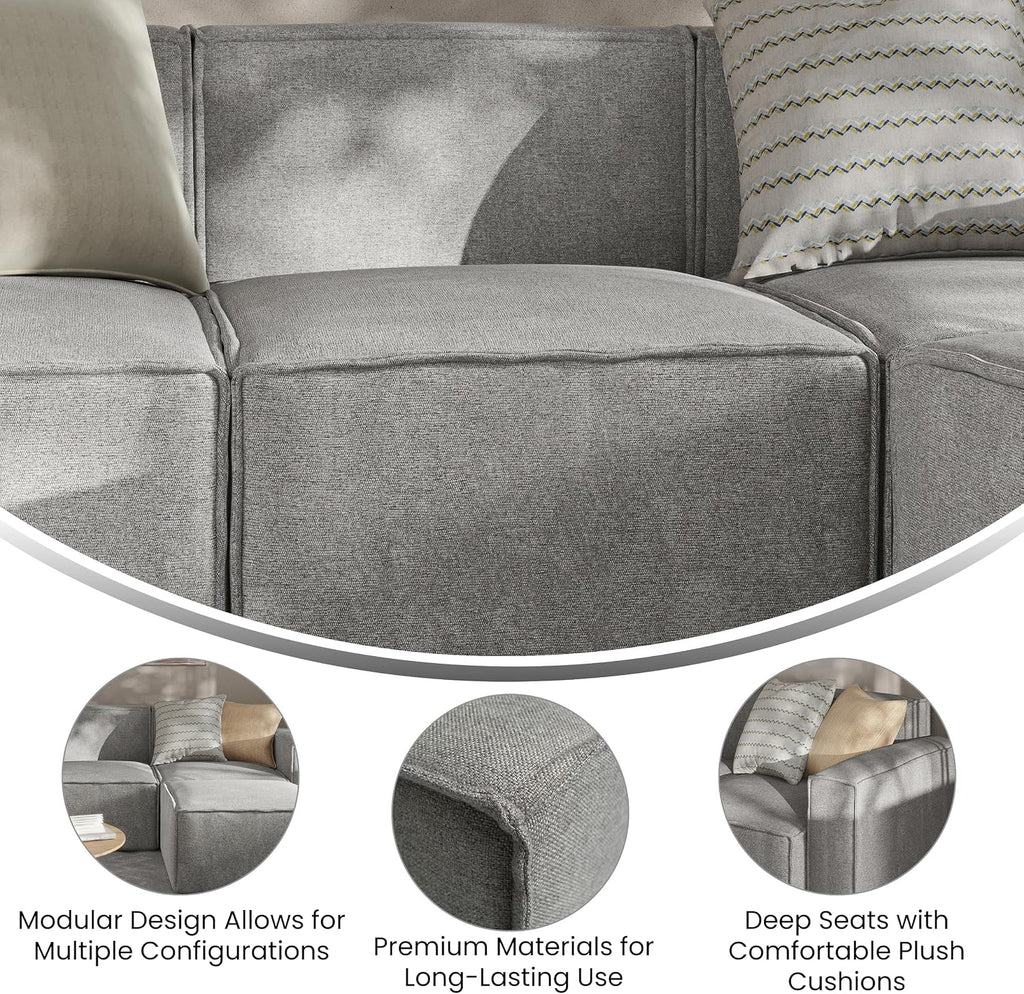 Flash Furniture Bridgetown Fabric Middle Chair Module for Sectional Sofa, Customizable Modular Couch Armless Middle Seat, Gray