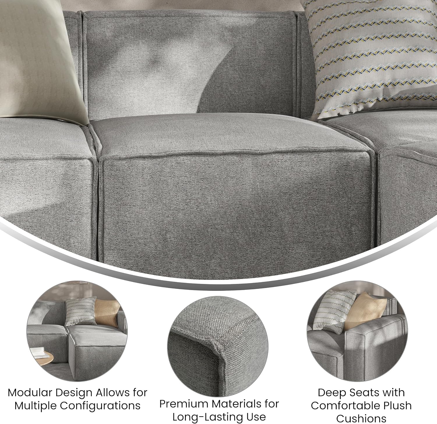 Flash Furniture Bridgetown Fabric Middle Chair Module for Sectional Sofa, Customizable Modular Couch Armless Middle Seat, Gray