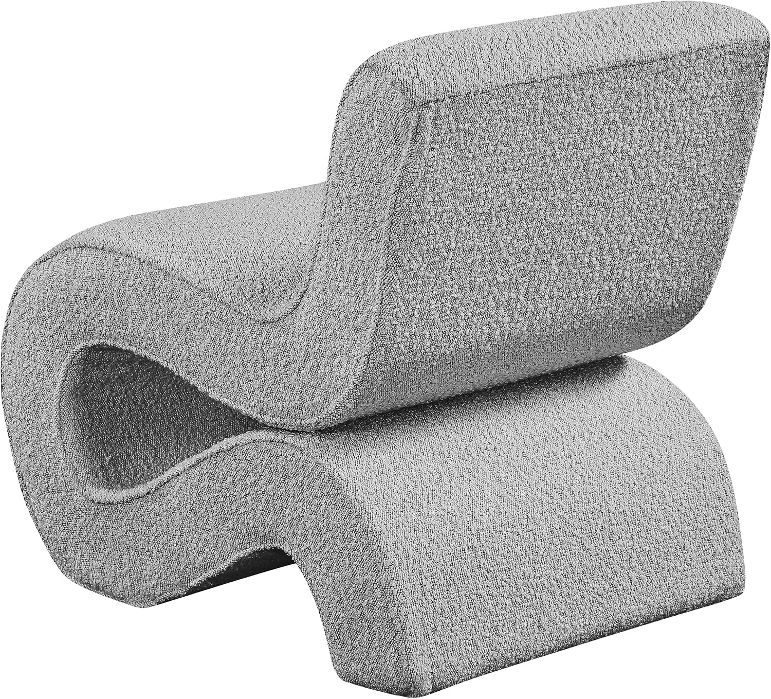 Meridian Furniture 599Grey Desiree Collection Modern | Contemporary Boucle Fabric Upholstered Accent Chair with Rich Grey Boucle Fabric, Curved Design, 22.5' W x 29' D x 28.5' H, Grey