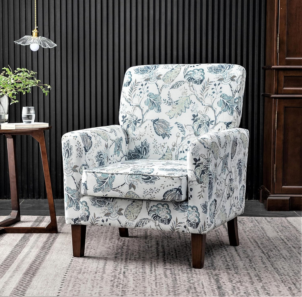 Container Furniture Direct Contemporary Accent Arm Chair with Birch Wood Frame and Velvet Upholstery, Armchair for Office and Living Room Decor, Removable Cushions, 07 Printed Fabric