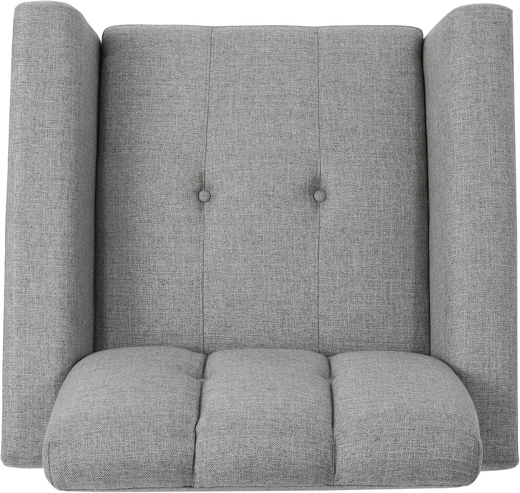 Christopher Knight Home Azjzi Mid-Century Club Chair, Button Tufted Back Upholstered Fabric Accent Chair with Rubberwood Legs, Living Room Armchair, 33.5' High, Gray