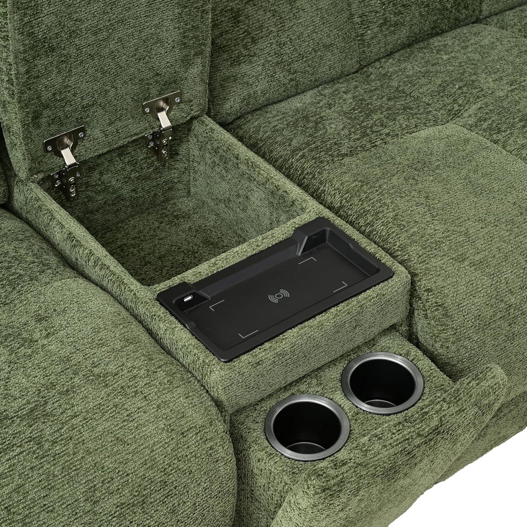 Furniture of America Tavie Modern Reclining Sofa with Storage Console and Cup Holders, Sectional Recliner, L Shaped Couch for Living Room, Home Theater, Playroom, Jade Green