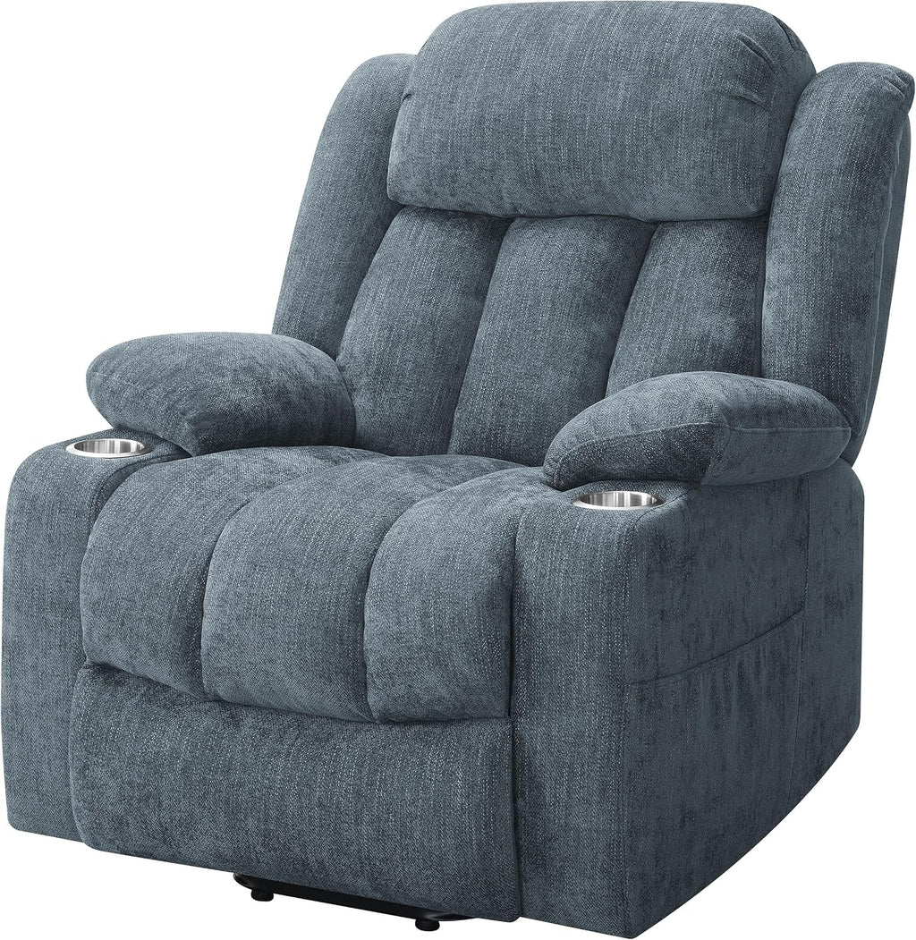 Coaster Home Furnishings - Houston - Fabric - Power Lift Recliner with Pillowtop Arms, Built-in USB Port, Power Panel and Two Cup Holders - Living Room - Slate Blue - 602294P