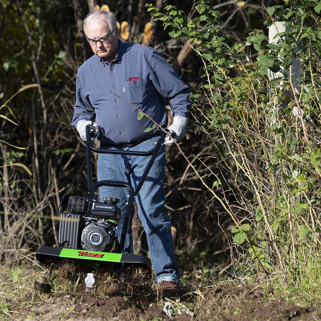 TAZZ 35310 2-in-1 Front Tine Tiller/Cultivator, 79cc 4-Cycle Viper Engine, Gear Drive Transmission, Forged Steel Tines,Green