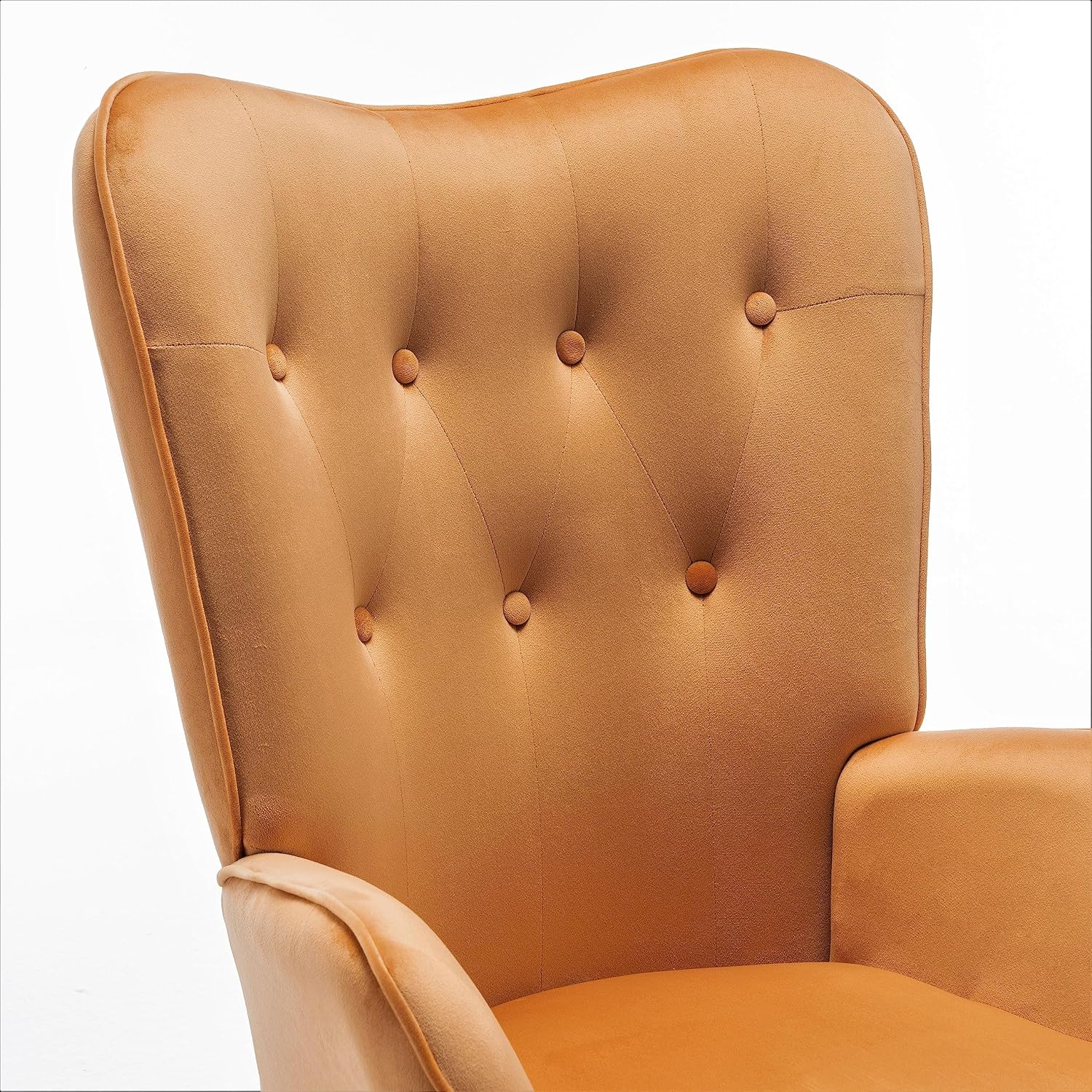 Container Furniture Direct Chic Accent Arm Chairs for Living Room, Bedroom, or Home Office, Button-Tufted Midcentury Armchair with Wingback Design and Splayed Legs, Mustard Yellow