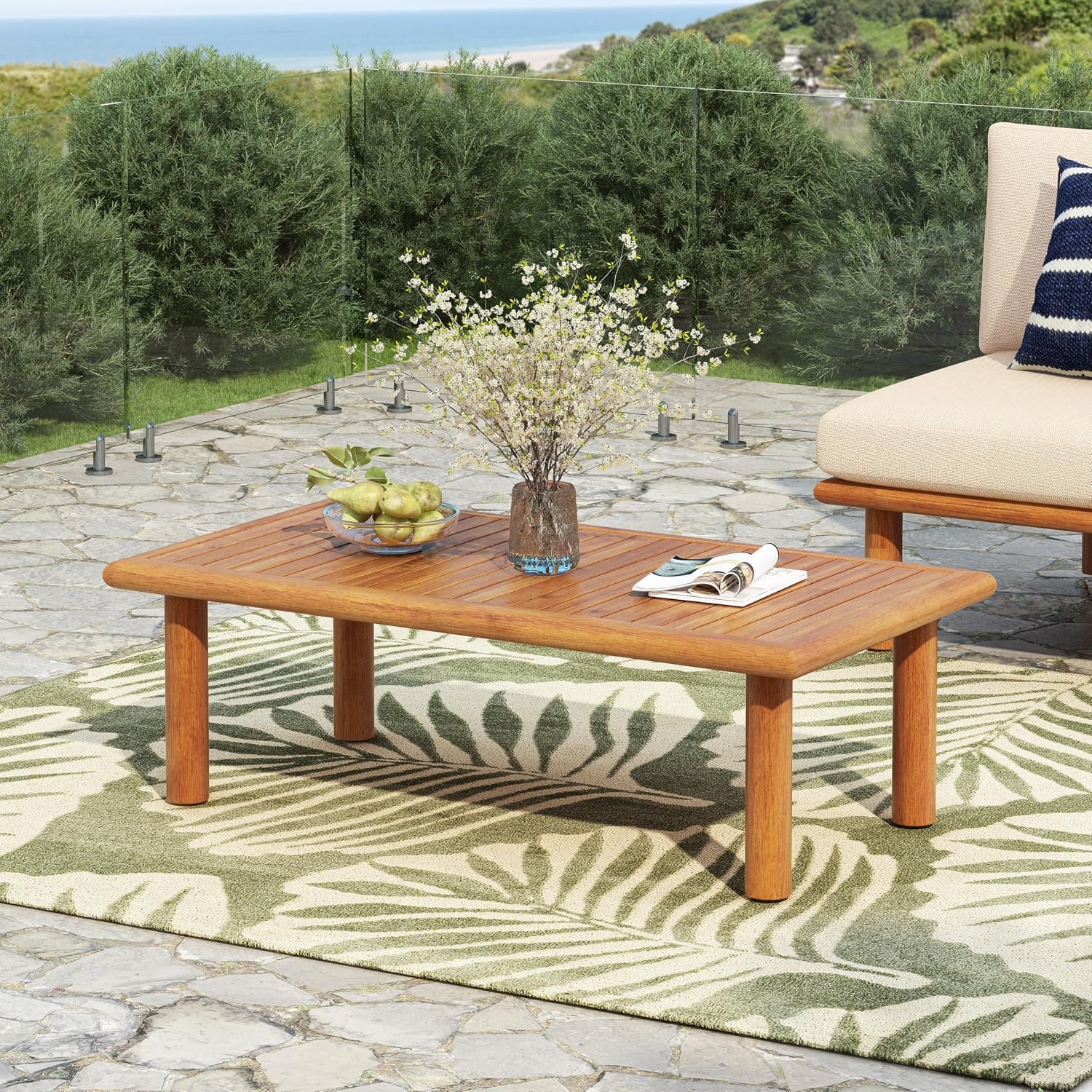 Christopher Knight Home Harra Outdoor Coffee Table for Patio Furniture Set, Weather Resistant Acacia Wood Accent Table, Rectangular End Table, Slat Panel Side Table for Yard Garden Porch, Teak