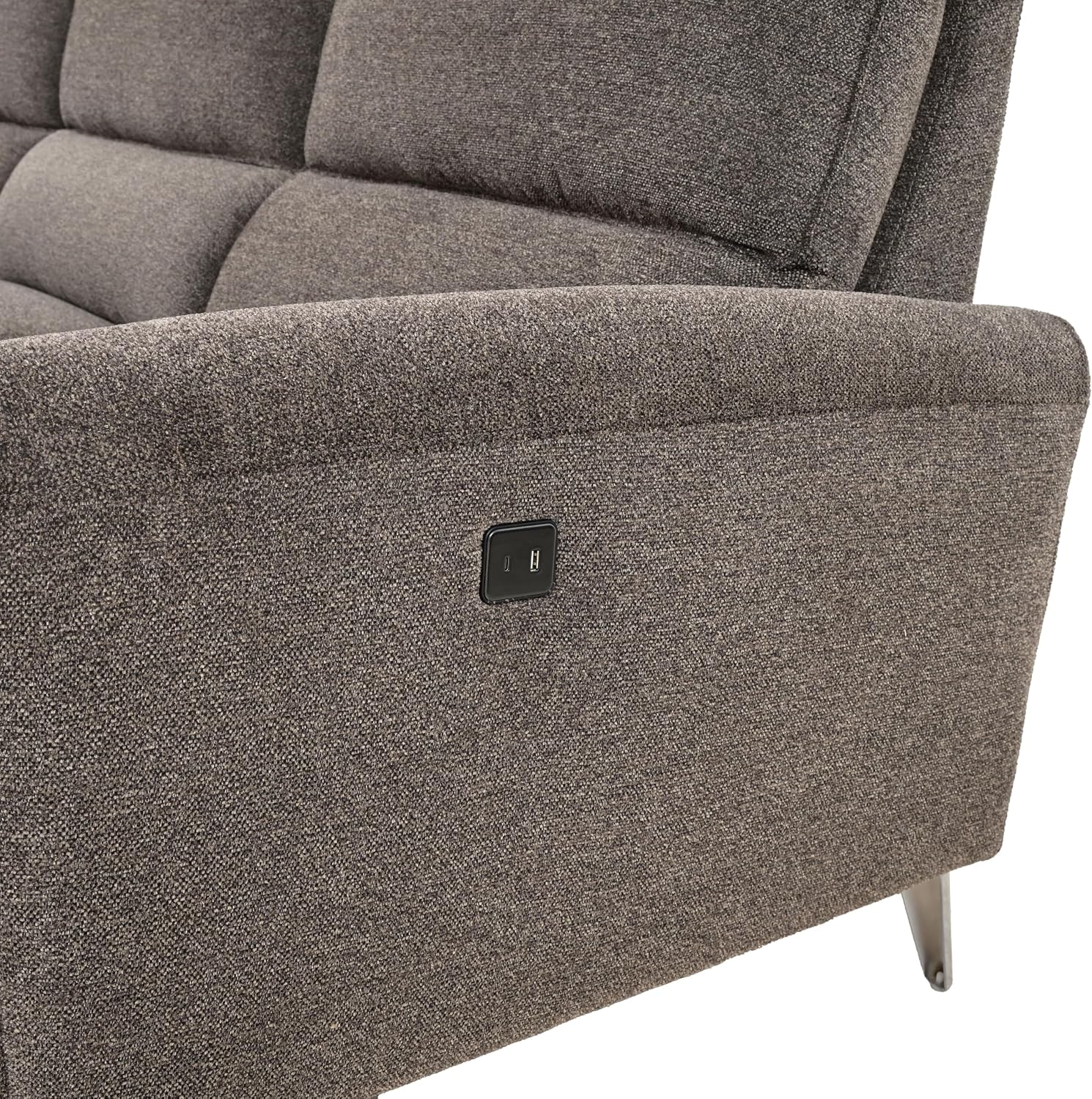 Furniture of America Drex Modern Chenille Sectional Recliner with Chaise and USB Ports, Reclining Sofa, L Shaped Comfy Couches for Living Room, Home Theater, Right Facing, Brown