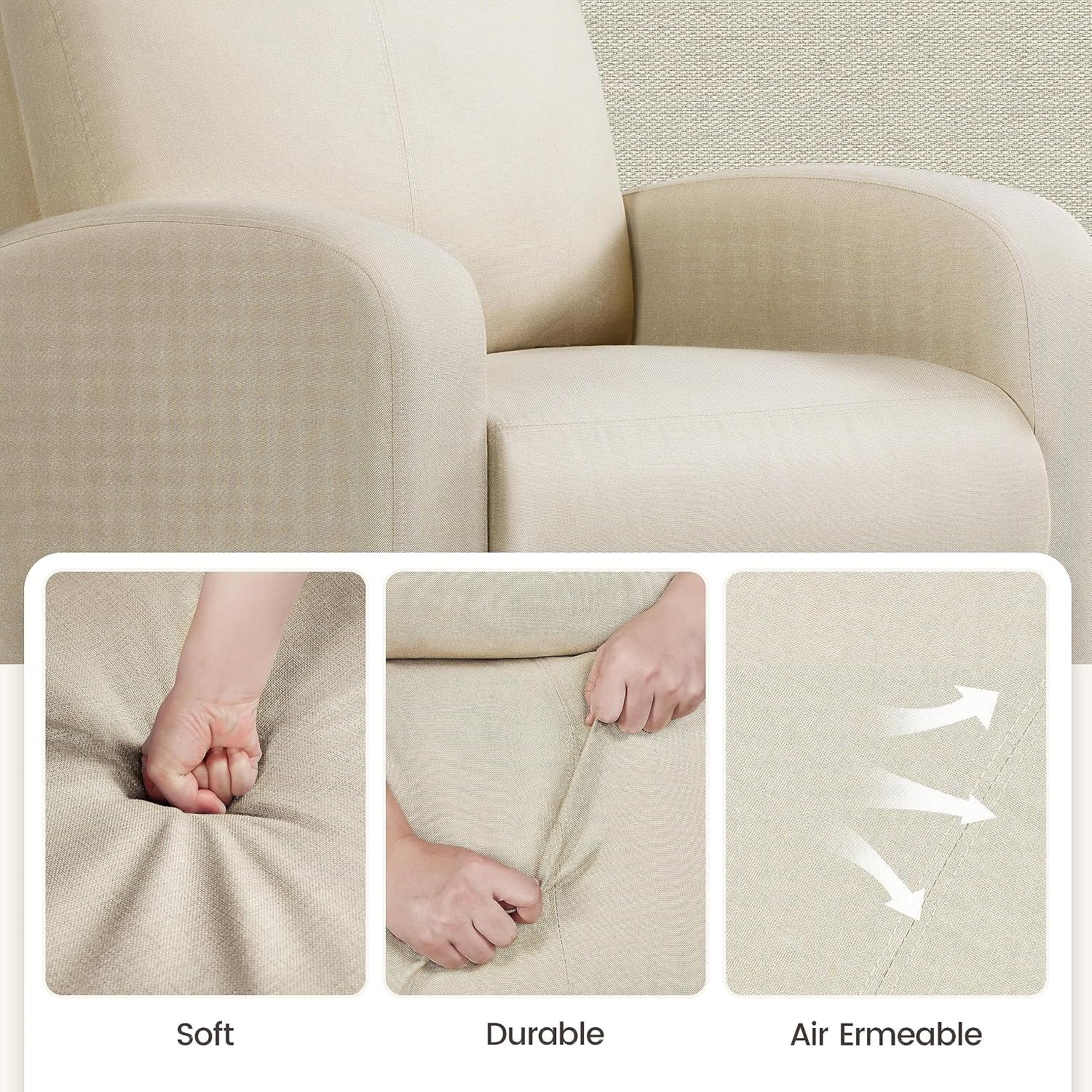 Topeakmart Fabric Recliner Sofa Push Back Recliner Chair Adjustable Modern Single Reclining Chair Upholstered Sofa with Pocket Spring Living Room Bedroom Home Theater Beige
