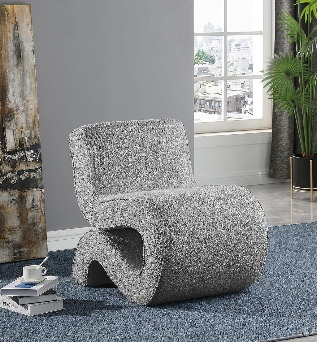 Meridian Furniture 599Grey Desiree Collection Modern | Contemporary Boucle Fabric Upholstered Accent Chair with Rich Grey Boucle Fabric, Curved Design, 22.5' W x 29' D x 28.5' H, Grey