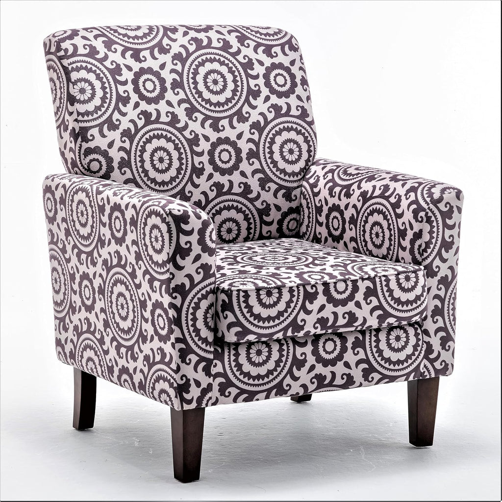 Container Furniture Direct Contemporary Accent Arm Chair with Birch Wood Frame and Velvet Upholstery, Armchair for Office and Living Room Decor, Removable Cushions, 02 Printed Fabric