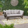 Christopher Knight Home Gary Patio Convertible Couch, Wooden Outdoor Daybed, 3-Seater Acacia Wood Patio Furniture Lounge Sofa for Backyard/Poolside/Garden, Back Pillow+Removable Cushion, Grey