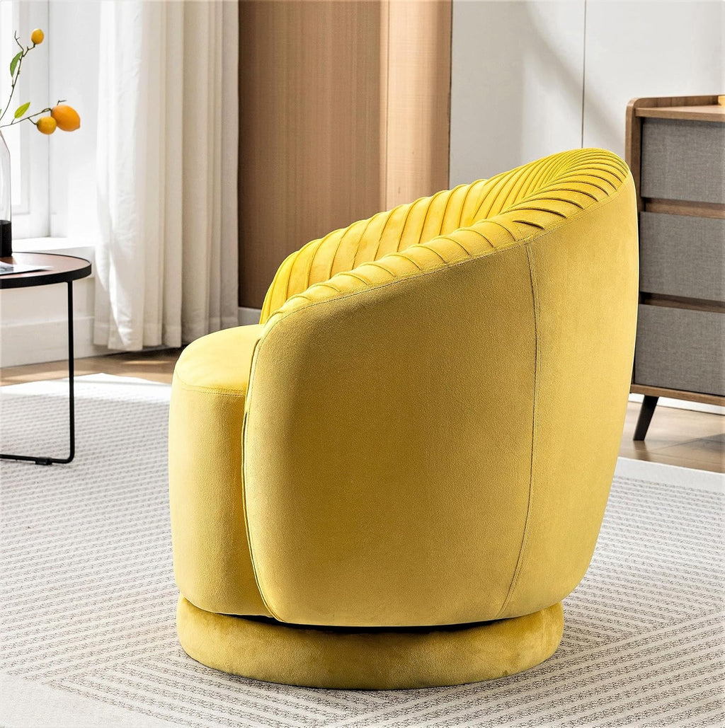 Container Furniture Direct Modern Barrel Swivel Chair with Plush Velvet Upholstery and Smooth 360° Rotation, Round Accent One-Seater Sofa for Living Room, Bedroom, and Office, Yellow