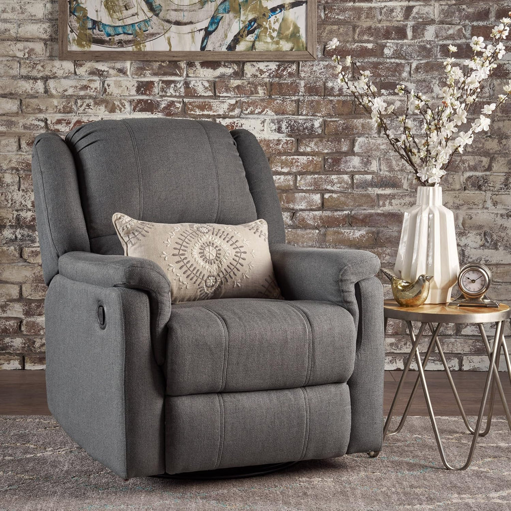 Merax Swivel Rocker Recliner Chair, Manual Reclining Sofa, Home Theater Seating for Living Room, Charcoal