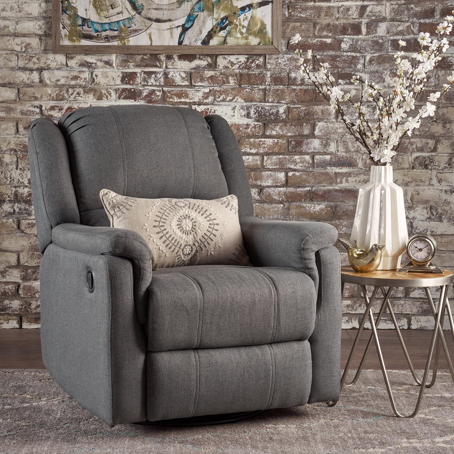 Merax Swivel Rocker Recliner Chair, Manual Reclining Sofa, Home Theater Seating for Living Room, Charcoal