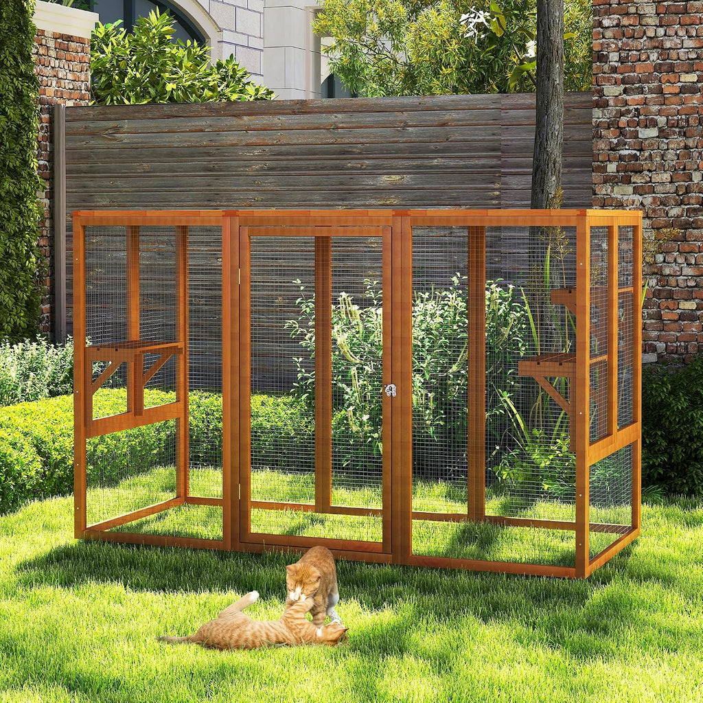 Catio Outdoor Cat Enclosure, 71' Large Weatherproof Catios with Cedar Wood Frame for cat Patio, Heavy Duty Outdoor Cat Condo & Cage, Indoor cattio for Cats (Orange-Red, Large)