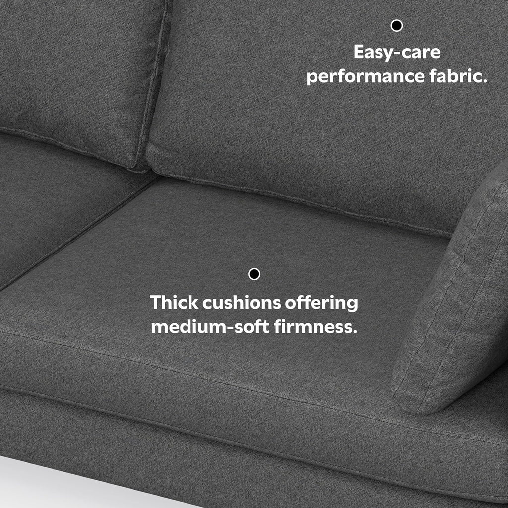 SIMPLIHOME Ava Sofa and Ottoman in 100% Recycled Polyester Performance Fabric, Pebble Grey, 90-inch-Wide 3-Seater Couch and Matching 36-inch-Wide Table Ottoman for Living Room, 2-Piece Set