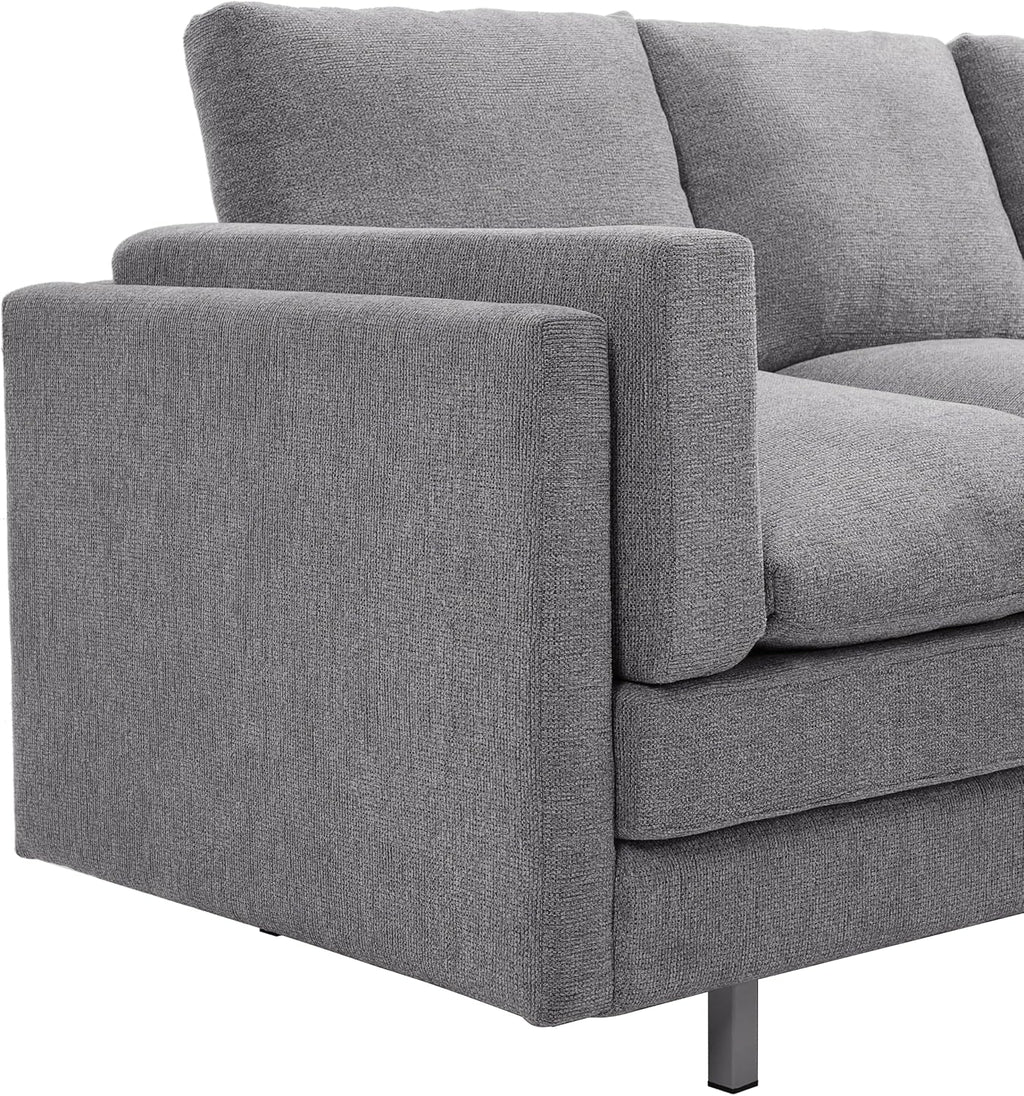Christopher Knight Home Vincenzo 3 Seater Couch, Chenille Upholstered Sofa Chair, Metal Legs Couch, Dual-Layer Cushions Armchair, 79.5' Sectional Sofa, Comfort Seating for Living Room, Light Gray