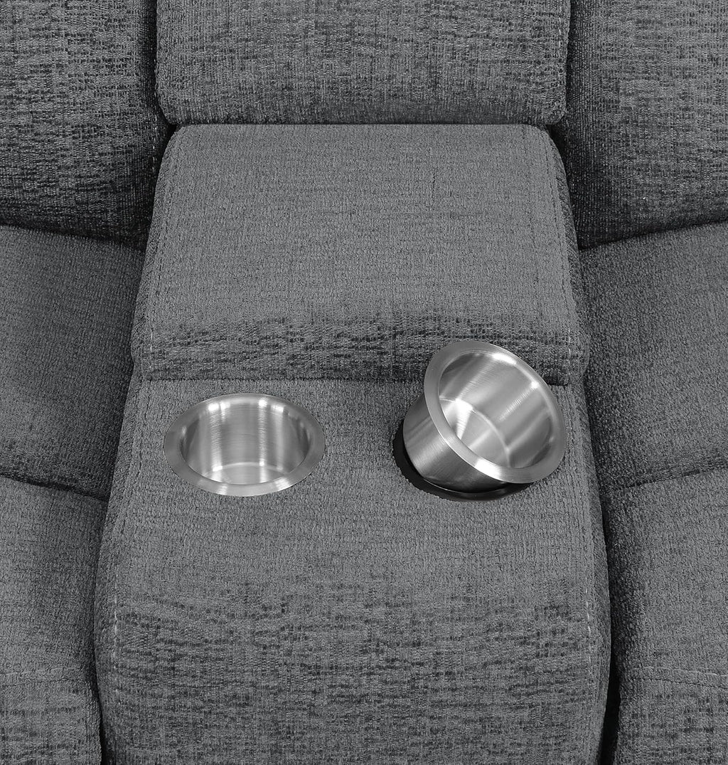 Coaster Home Furnishings - Bahrain - Upholstered - 5-Piece Theater Seating with Recliners, Cupholder Consoles & Thick Pillowtop Armrests - Living Room, Home Theater - Charcoal - 609541T