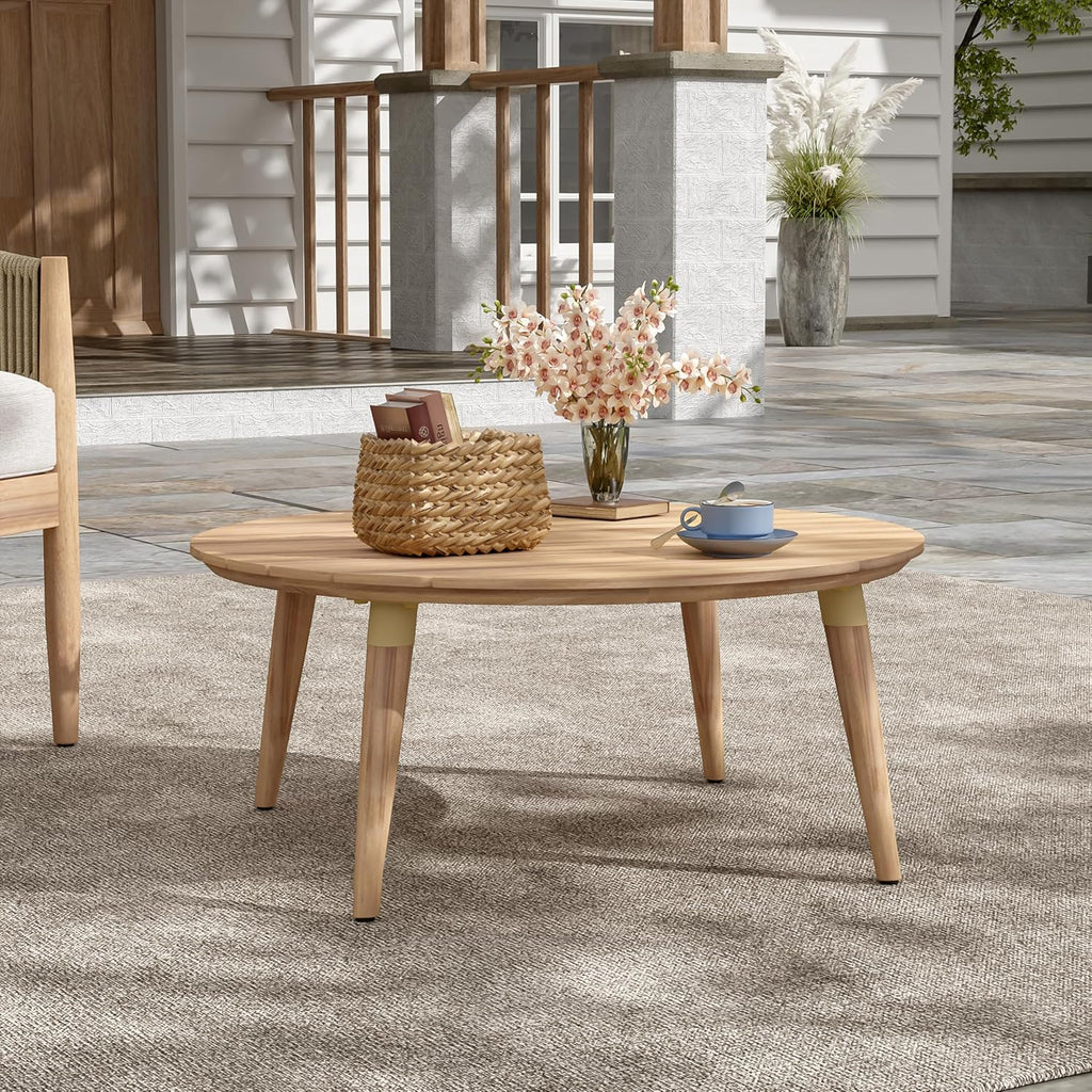 Christopher Knight Home Lalina Outdoor Coffee Table, Acacia Wood Accent Table with Slatted Panel Design, Round Patio Table for Garden Porch Balcony, Low Maintenance Outdoor Furniture, Natural