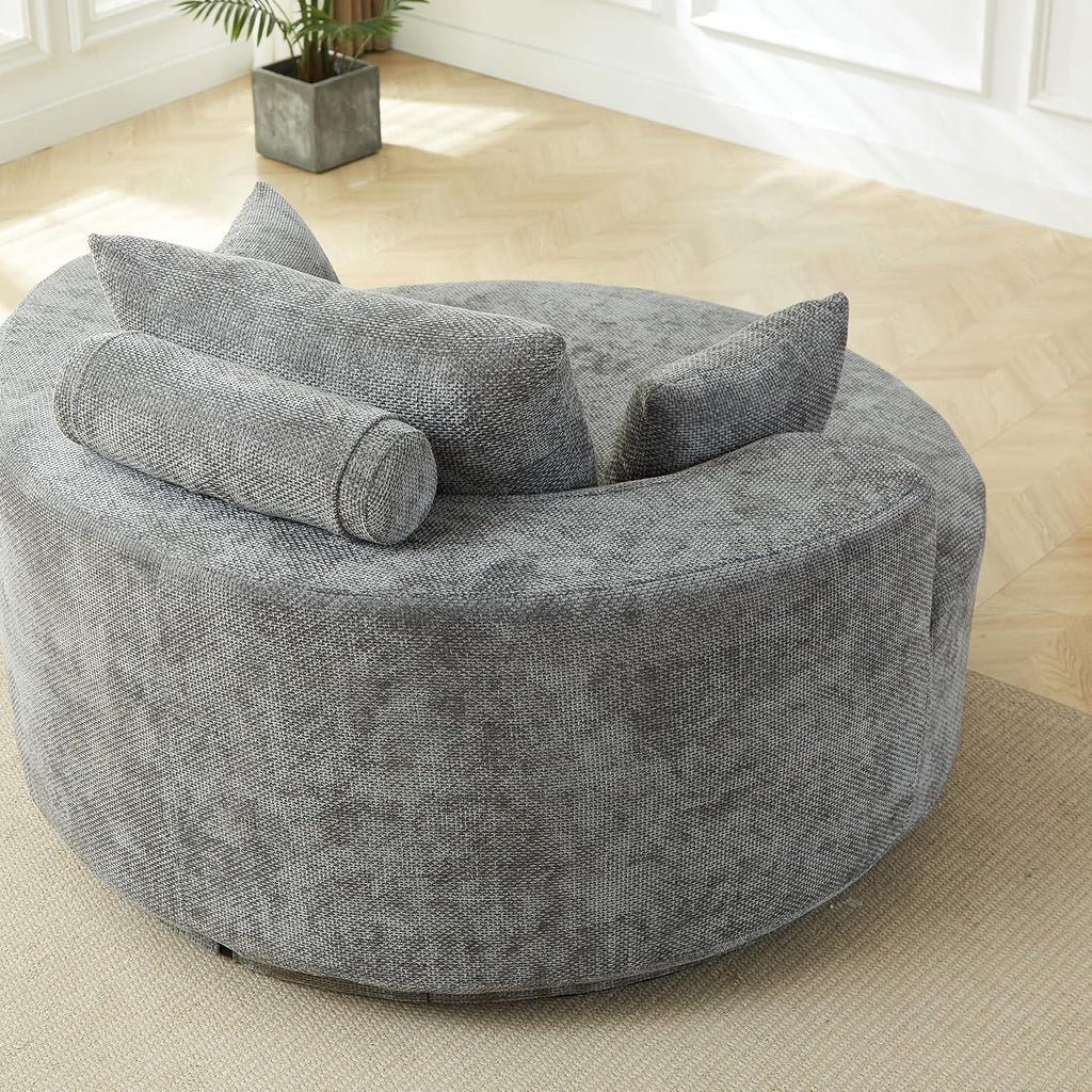 KEIKI 55' Oversized Swivel Accent Chair, Chenille Barrel Chairs Upholstered Round Swivel Chair, Single Sofa Armchair, Sleeper Chair for Living Room, Lounge, Grey