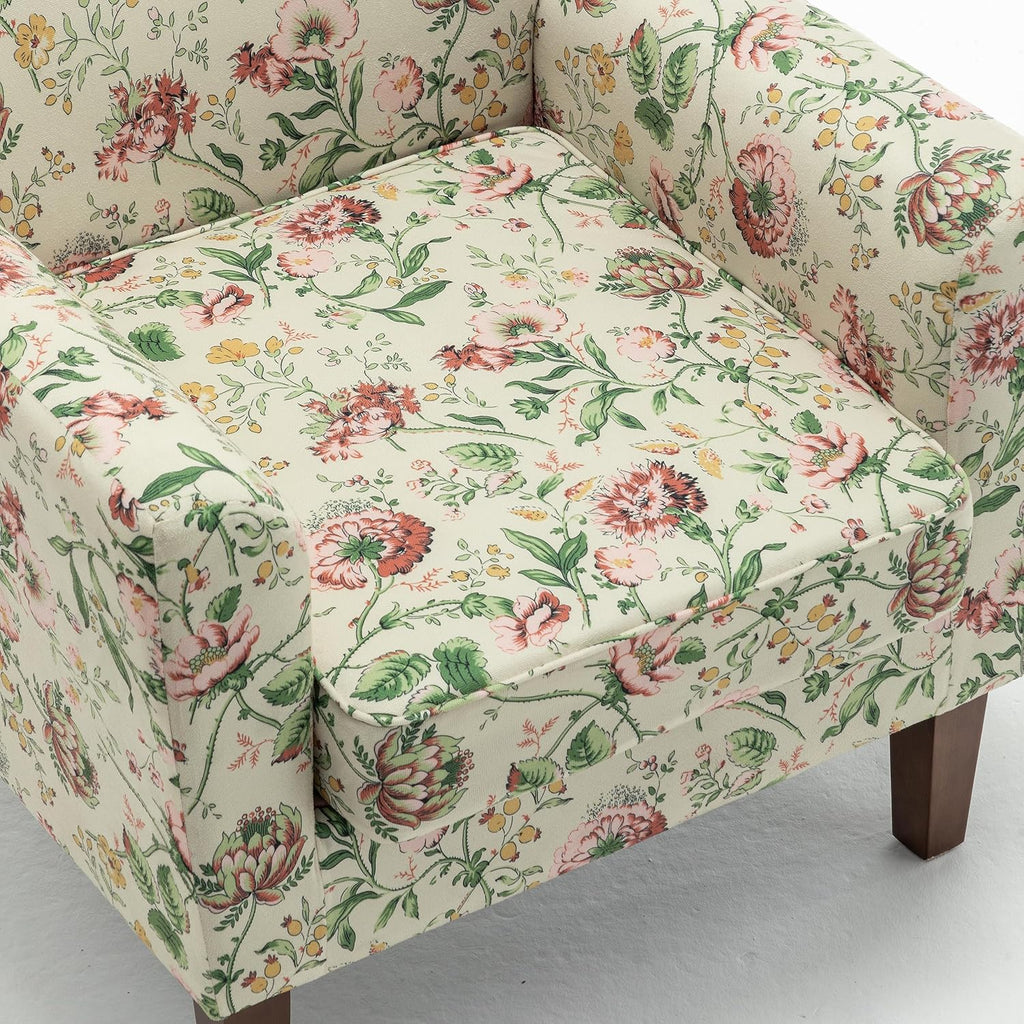 Container Furniture Direct Contemporary Accent Arm Chair with Birch Wood Frame and Velvet Upholstery, Armchair for Office and Living Room Decor, Removable Cushions, 04 Printed Fabric