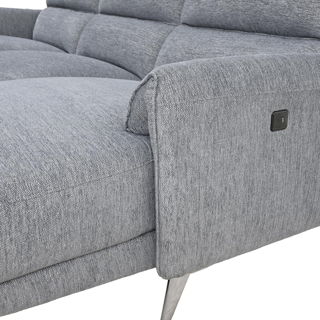 Furniture of America Drex Modern Chenille Sectional Recliner with Chaise and USB Ports, Reclining Sofa, L Shaped Comfy Couches for Living Room, Home Theater, Right Facing, Grey