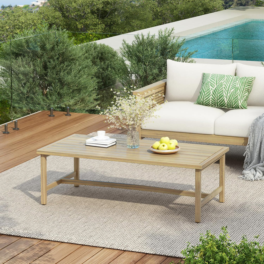 Christopher Knight Home Teras Patio Acacia Wood Coffee Table, Solid Wood Outdoor Table for Patio Furniture Set, Slat Panel Rectangular Top, Light Teak