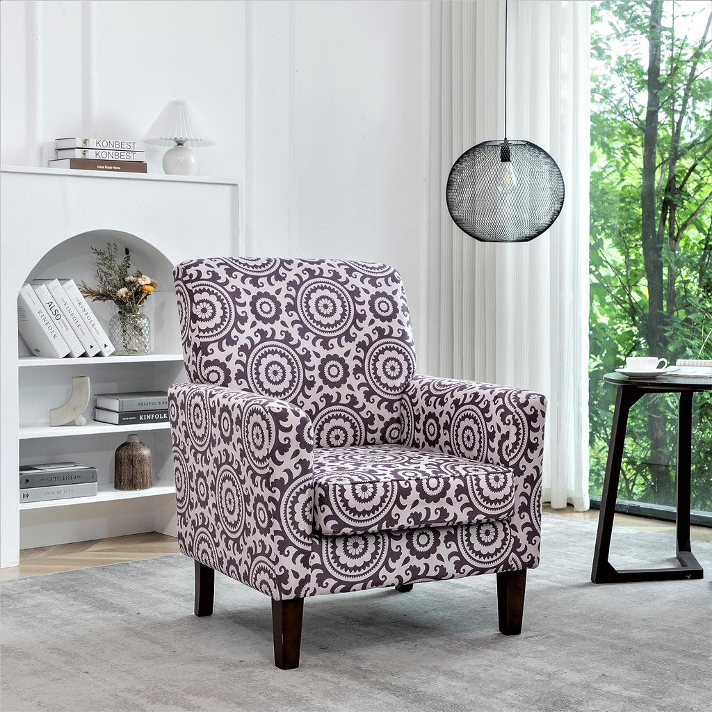 Container Furniture Direct Contemporary Accent Arm Chair with Birch Wood Frame and Velvet Upholstery, Armchair for Office and Living Room Decor, Removable Cushions, 02 Printed Fabric