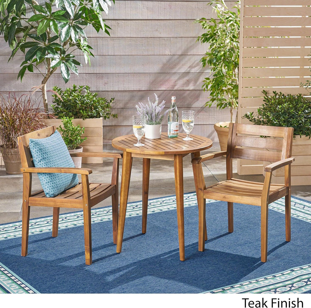 Christopher Knight Home Kuhn Outdoor 3 Piece Acacia Wood Bistro Set, Teak Finish