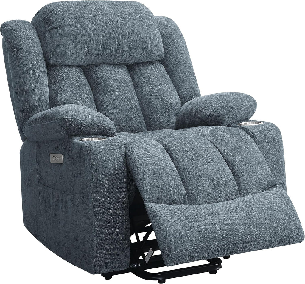 Coaster Home Furnishings - Houston - Fabric - Power Lift Recliner with Pillowtop Arms, Built-in USB Port, Power Panel and Two Cup Holders - Living Room - Slate Blue - 602294P